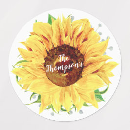 Etiquetas Flor de girasol amarillo acuarela personalizada