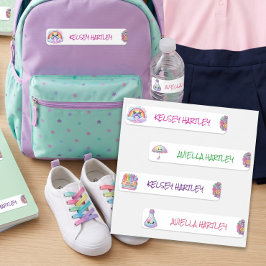Etiquetas Flores de Arcoíris Coloridas Lindas para Niñas con