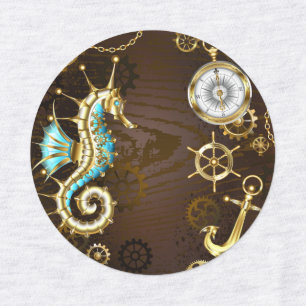 Etiquetas Fondo de madera con caballito de mar mecánico