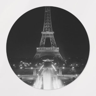 Etiquetas Fuente de París vintage Torre Eiffel noche