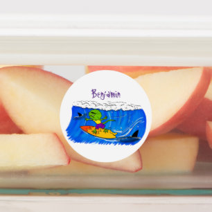 Etiquetas Funny personalizado de surf con lagarto frito