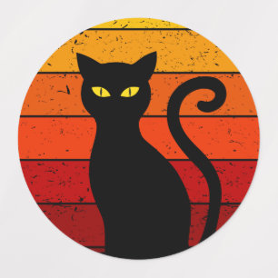 Etiquetas Gato Negro Atardecer Retro Vintage Halloween I