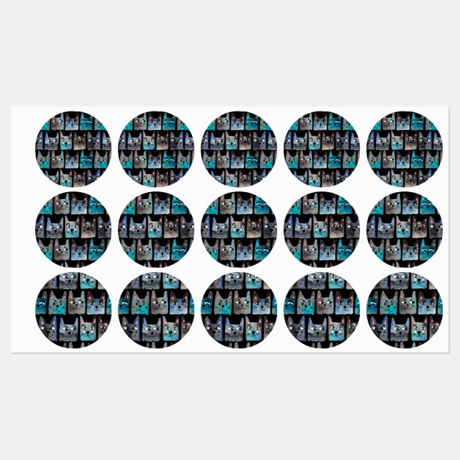 Etiquetas Gatos azules (Hoja)