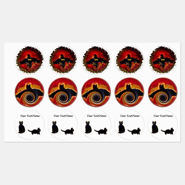 Etiquetas Gatos negros, murciélagos espeluznantes Halloween  (Hoja)