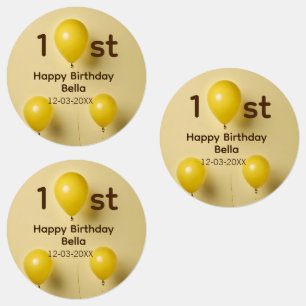 Etiquetas Globos amarillos cumpleaños 1er nombre fecha texto
