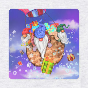 Etiquetas Gnomes navidades vuelan en globo y dan regalos