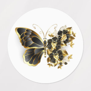 Etiquetas Gold Flower Butterfly with Black Orchid