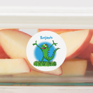 Etiquetas Gracioso lagarto de iguana con sonrisa verde