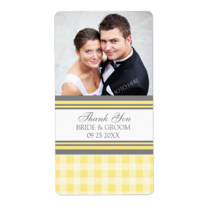 Etiquetas grises amarillas de la boda de la foto