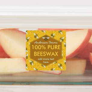 Etiquetas Honey Jar Bees Pure Beeswax Apiary Farm Business