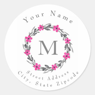 Etiquetas 'Hot Pink Gray Black Floral Wreath'