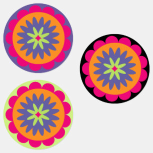 Etiquetas ilustración de formas florales naranja y rosa