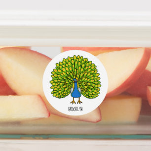 Etiquetas Ilustración divertida de pavo real brillante