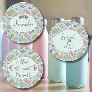 Etiquetas impermeables de flores Paisley con nombr