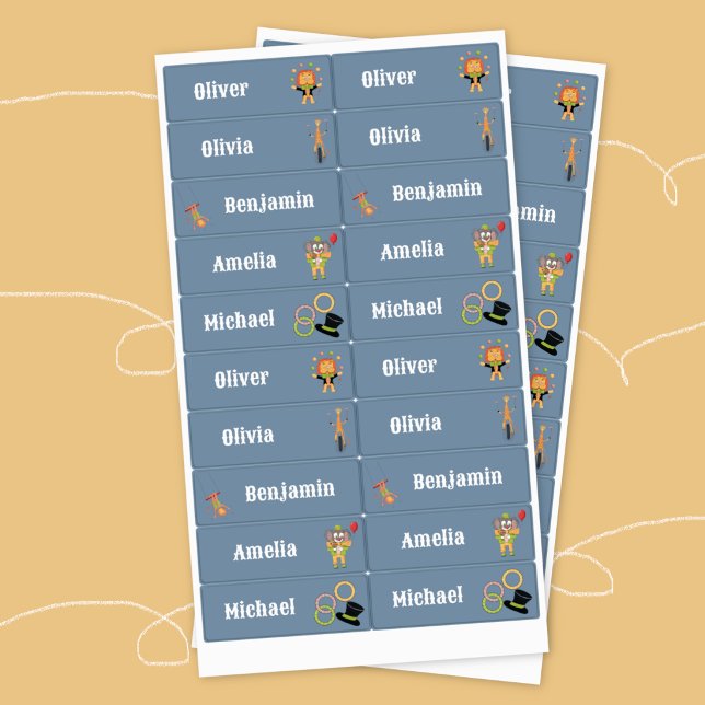 Etiquetas Infantiles Impermeables Tema Circo (Circus theme kids waterproof labels .)