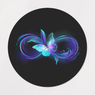Etiquetas Infinito brillante con mariposa mágica
