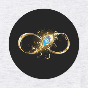 Etiquetas Infinito con la pluma de pavo real dorado