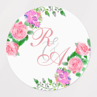 Etiquetas Invitación de boda con monograma de cinta de rosa