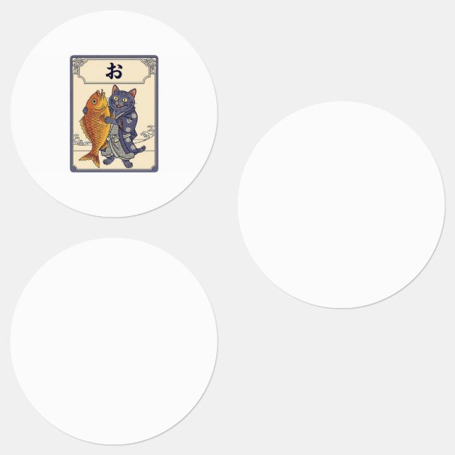 Etiquetas Japanese Karuta Cat with Tai Fish (Grupo)