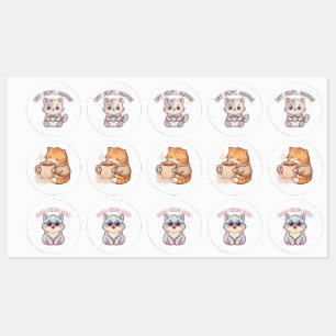 Etiquetas Lámina de Stickers de Gatos Adorables y Café