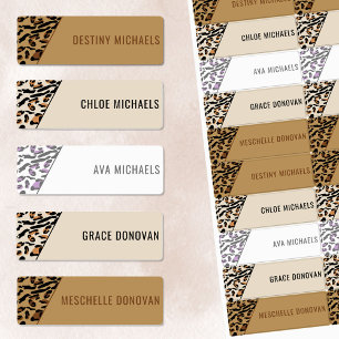 Etiquetas Leopard Print Color Coded Kids Nombre impermeable