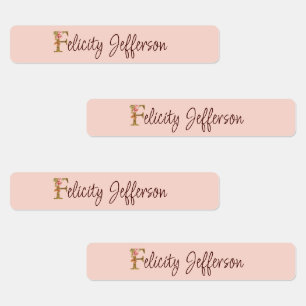 Etiquetas Letra de nombre personalizada F Relieve metalizado