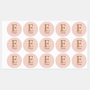 Etiquetas Letra de nombre personalizado E Rosas rosadas con 