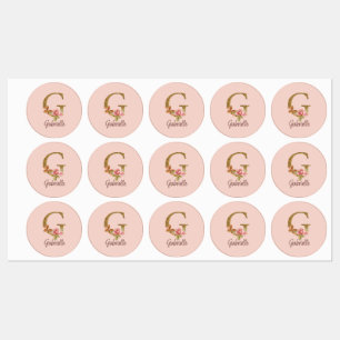 Etiquetas Letra de nombre personalizado G Lámina dorada Rosa