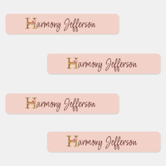 Etiquetas Letra de nombre personalizado H Lámina de oro Rosa