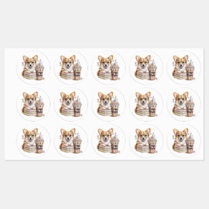 Etiquetas Libros de Corgis y café helado para perro