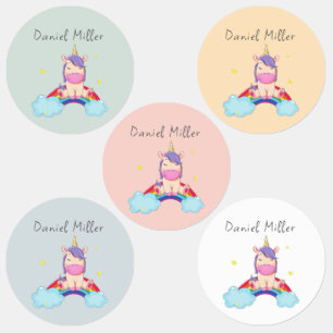 Etiquetas Lindo Unicornio Colorido Nombre Personalizado