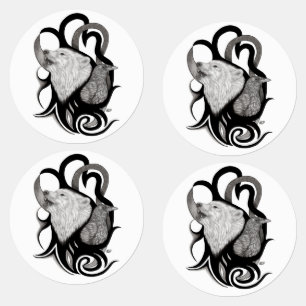 Etiquetas Lobo blanco con arte tribal de Raven