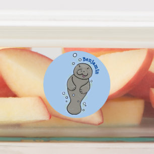 Etiquetas Manatí de bebé con ilustracion de burbujas