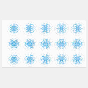 Etiquetas Mandalas Elegante Copo de Nieve Azul