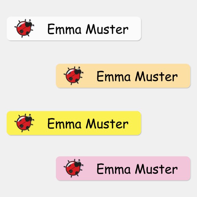 Etiquetas Marienkäfer - gelb rosa weiß - 96 schmale Kinder  (Grupo)