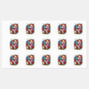 Etiquetas Mariposa floral roja blanca y azul de la bandera a