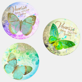 Etiquetas Mariposas doradas de plata de ópalo elegante