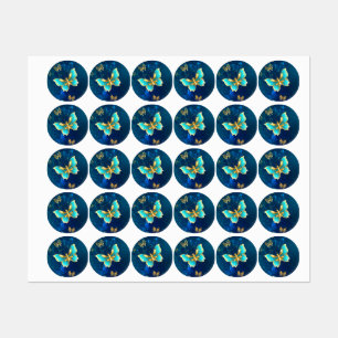Etiquetas Mariposas doradas sobre fondo azul