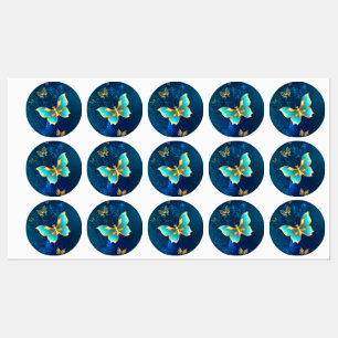 Etiquetas Mariposas doradas sobre fondo azul