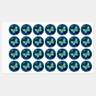 Etiquetas Mariposas doradas sobre fondo azul