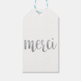 Etiquetas "merci" plateadas, Relieve metalizado, v
