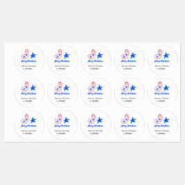 Etiquetas Merry Christmas blue star red stockings name date 