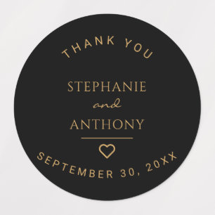 Etiquetas Minimalista Boda Moderno Del Corazón Negro Y Oro