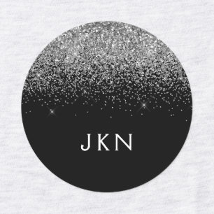 Etiquetas Moda de Purpurina negro plateado Monograma Nombre