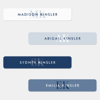 Etiquetas Modern Simple Initial Blue Waterproof Name