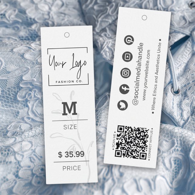 Etiquetas modernas de precio mínimo de la hoja soc (Modern Minimal Leaf Social QR Garment Price Tags)