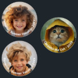 Etiquetas Moderno Mínimo 3 Foto - Texto Retro - Personalizad<br><div class="desc">Fotos simples y mínimas con texto alrededor del borde. Esto es un gran regalo para un miembro de la familia como la abuela. Añade tus 3 fotos - funciona mejor con una foto recortada cuadradamente o con el sujeto en el centro. El diseño incluye un degradado que se oscurece bajo...</div>