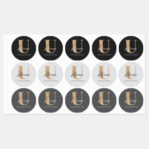 Etiquetas Moderno Monogramado inicial U & Name personalizado