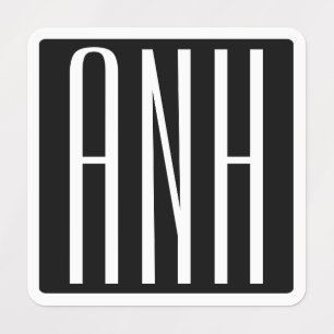 Etiquetas Monograma de Iniciales   Blanco sobre negro