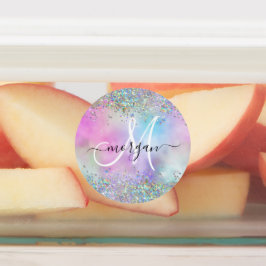 Etiquetas Monograma de pasteles arcoiris Purpurina holográfi